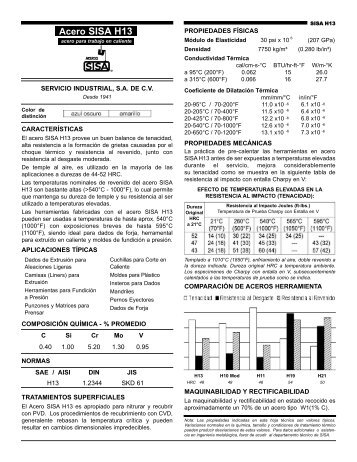 Acero SISA H13 AISI H13 Tool Steel