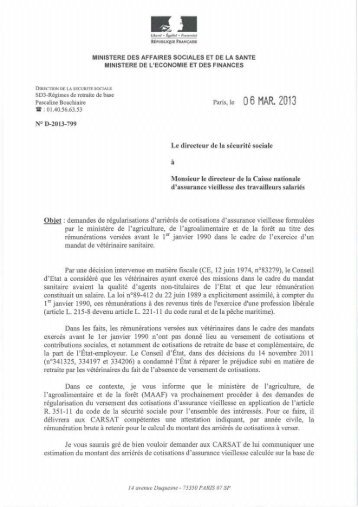 circulaire ministérielle n° D/2013/799 du 6 mars 2013