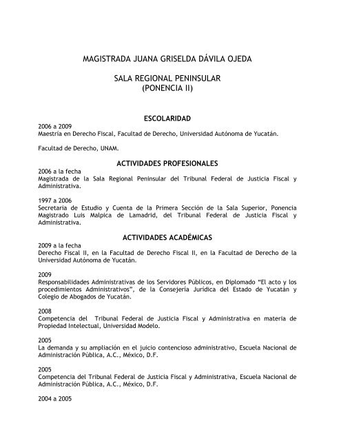 magistrada juana griselda dávila ojeda sala regional peninsular