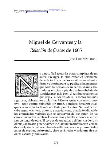 Miguel de Cervantes y la Relación de fiestas de 1605 - H-Net