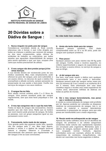 20 Dúvidas sobre a Dádiva de Sangue :