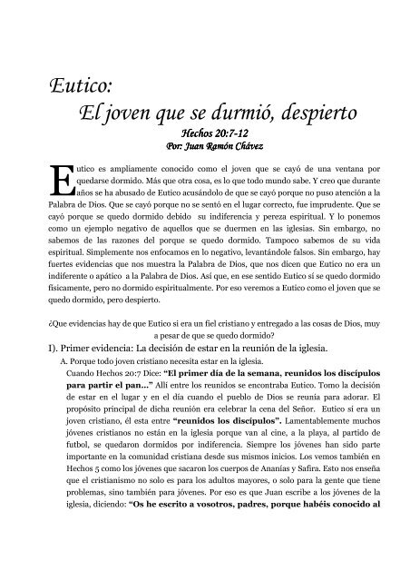 Eutico, El joven que se durmio, despierto - Toda la Escritura es ...