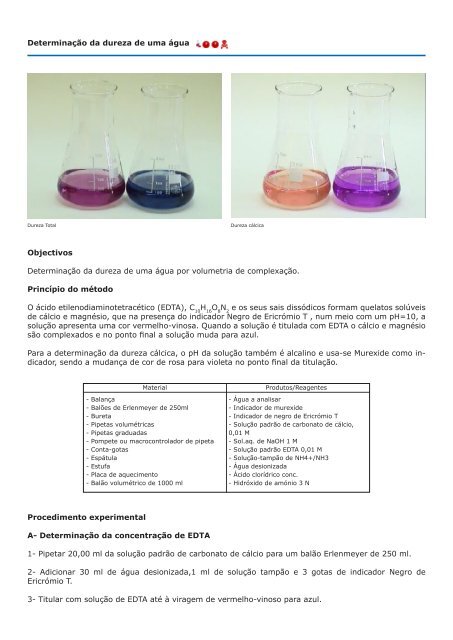 Determinação da dureza de uma água Objectivos Determinação da ...
