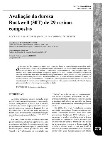 Avaliação da dureza Rockwell (30T) de 29 resinas compostas