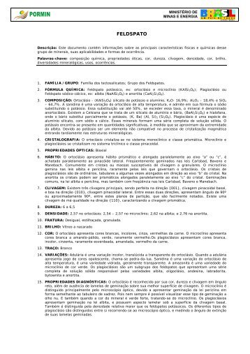 feldspato propriedades aplicabilidade ocorrencias - Pormin.gov.br