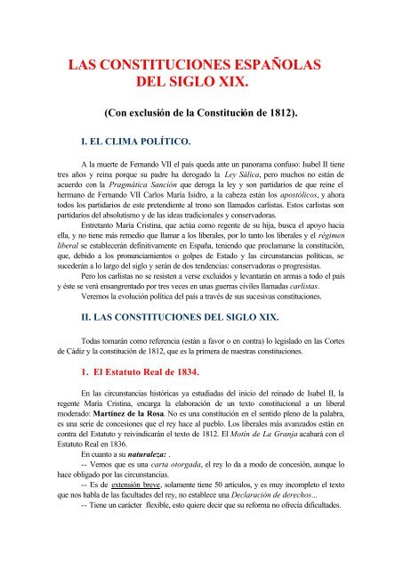 LAS CONSTITUCIONES ESPAÑOLAS DEL SIGLO XIX.