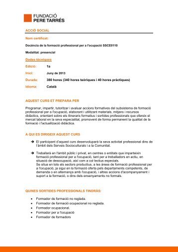 Docència de la formació professional per a l'ocupació (SSCE0110)