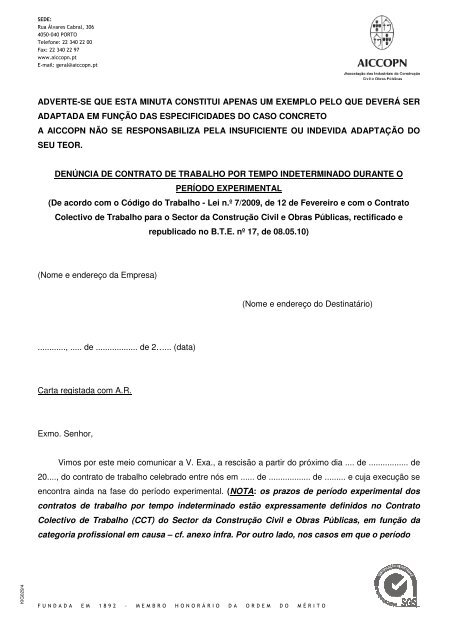 Exemplo De Carta De Rescisão De Contrato De Trabalho Novo Exemplo