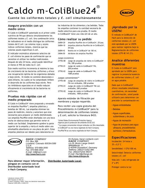 Caldo m-ColiBlue24® - HACH Latinoamerica