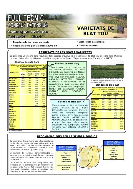 VARIETATS DE BLAT TOU - Recercat