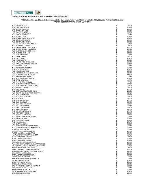 DIRECCIÓN GENERAL ADJUNTA DE FOMENTO ... - Financiera Rural