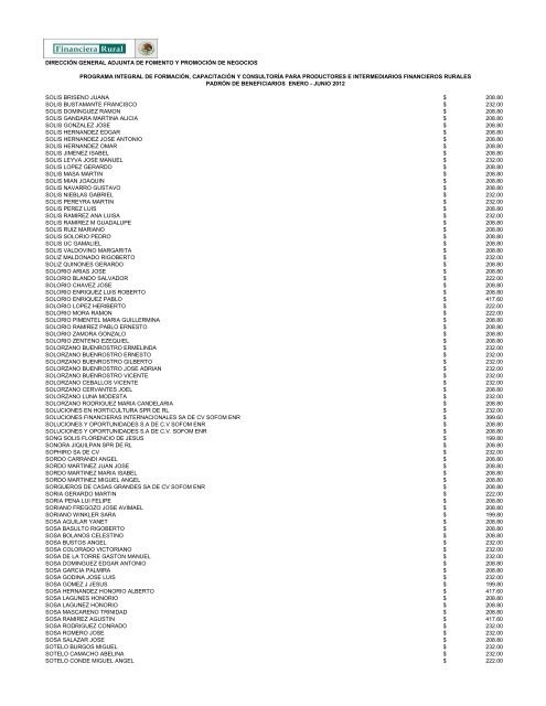 DIRECCIÓN GENERAL ADJUNTA DE FOMENTO ... - Financiera Rural