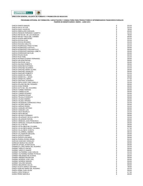 DIRECCIÓN GENERAL ADJUNTA DE FOMENTO ... - Financiera Rural