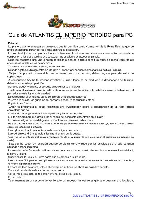 Guia de ATLANTIS EL IMPERIO PERDIDO para PC - Trucoteca.com