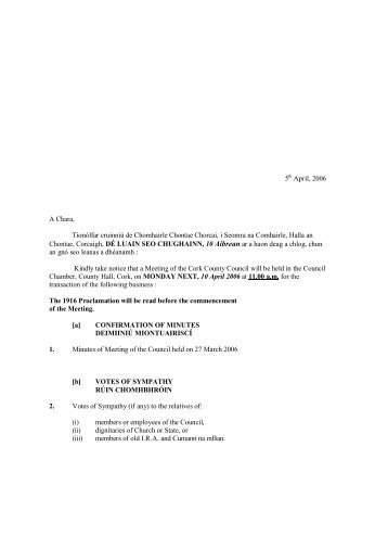 5th April, 2006 A Chara, Tionólfar cruinniú de Chomhairle Chontae ...