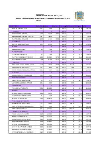 MUNICIPIO DE MIGUEL AUZA, ZAC. CAJERO NOMINA ...
