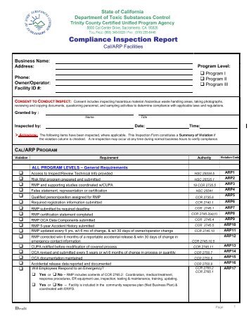 CalARP Inspection Checklist - the Department of Toxic Substances ...