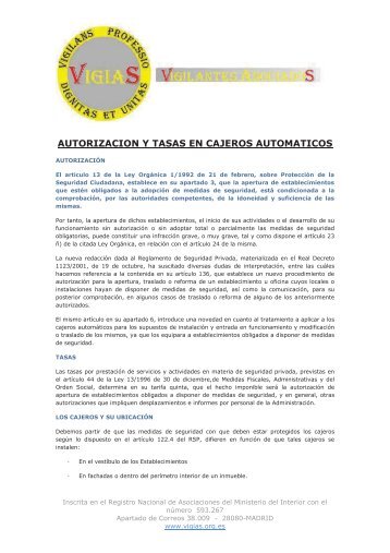 AUTORIZACION Y TASAS EN CAJEROS AUTOMATICOS - VigiaS