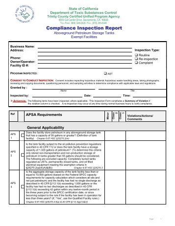 Trinity County - APSA - Exempt Inspection Checklist