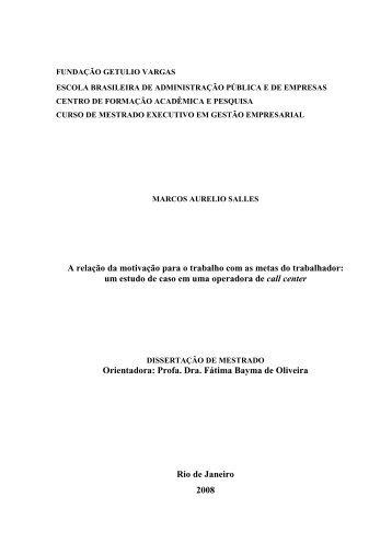 Marco Aurelio Salles, A Relação da Motivação para o Trabalho com ...