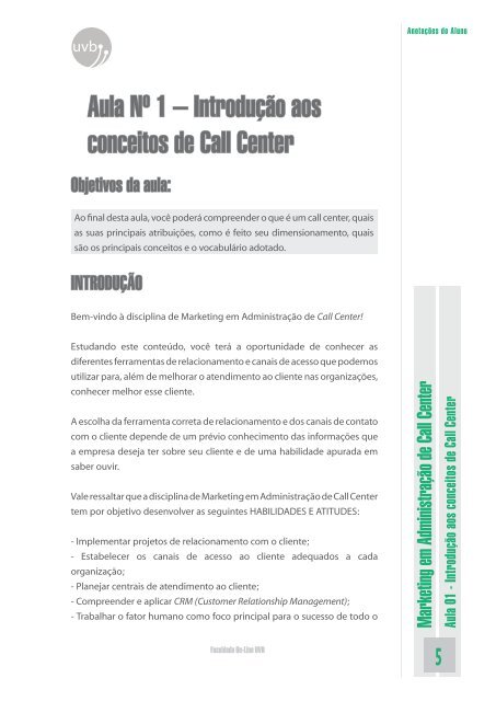 Aula Nº 1 – Introdução aos conceitos de Call Center