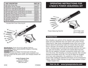 operating instructions for lyman's power deburring ... - Lyman Products