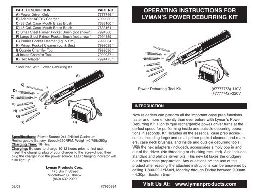 operating instructions for lyman's power deburring ... - Lyman Products