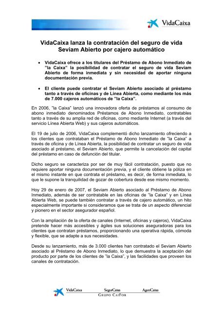 VidaCaixa lanza la contratación del seguro de vida Seviam Abierto ...