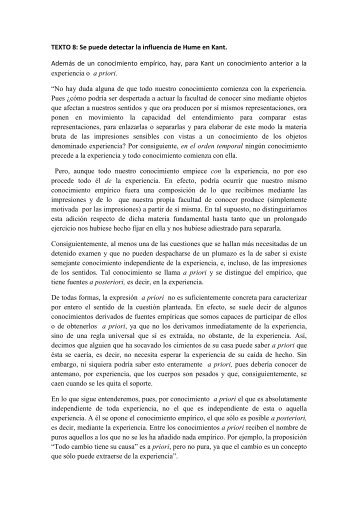 TEXTO 8: Se puede detectar la influencia de Hume en Kant ...