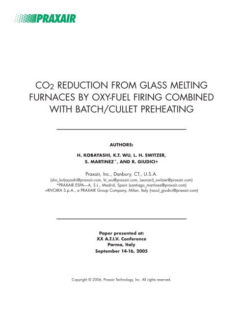 Co2 Reduction From Glass Melting Furnaces By Oxy Fuel Firing Rivoira