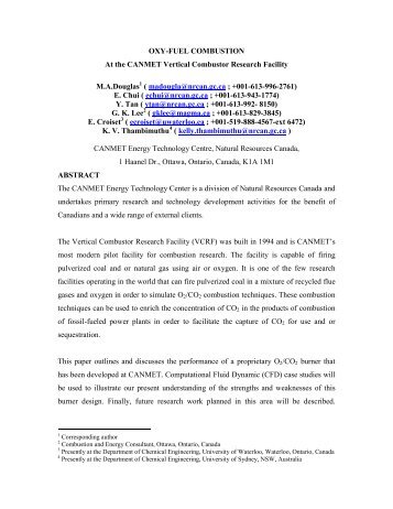 OXY-fuel Combustion at the CANMET Vertical Combustor - National ...