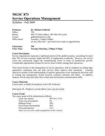 MGSC 873 Service Operations Management - Darla Moore School ...