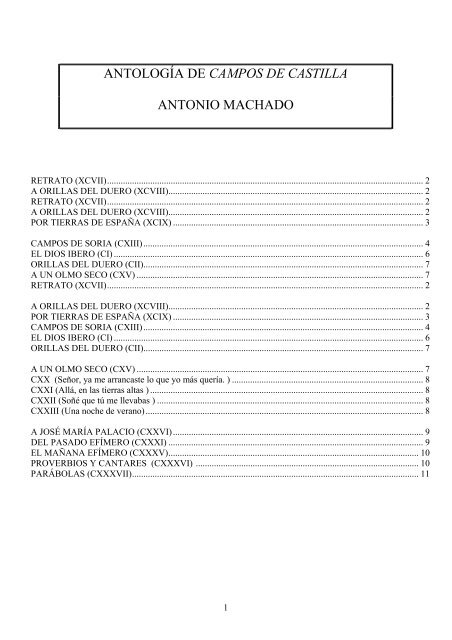 ANTOLOGÍA DE CAMPOS DE CASTILLA ANTONIO MACHADO