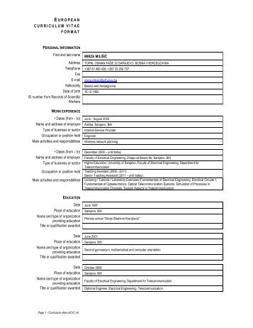 EUROPEAN CURRICULUM VITAE FORMAT First and last name ...