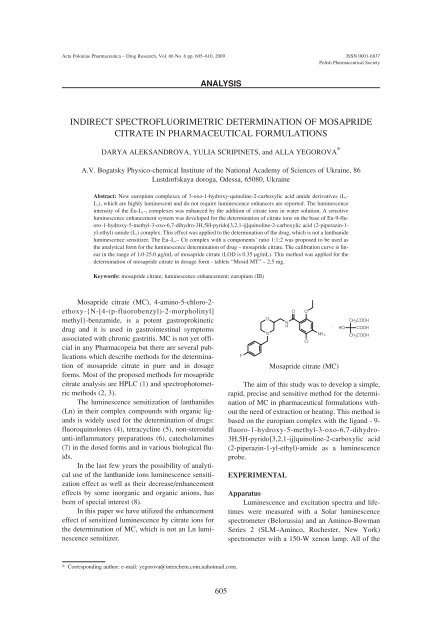 indirect spectrofluorimetric determination of mosapride citrate in ...