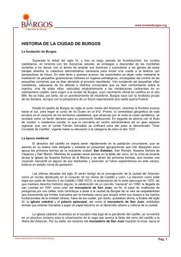 HISTORIA DE LA CIUDAD DE BURGOS - Patronato de Turismo de ...