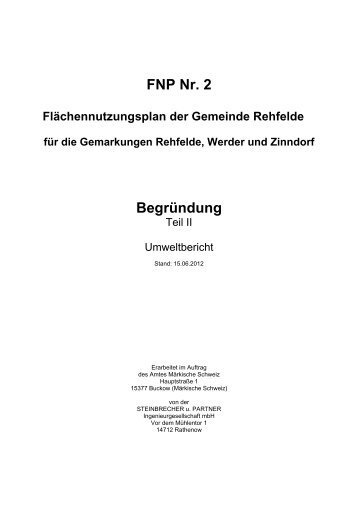 FNP Nr. 2 Flächennutzungsplan der Gemeinde Rehfelde für die