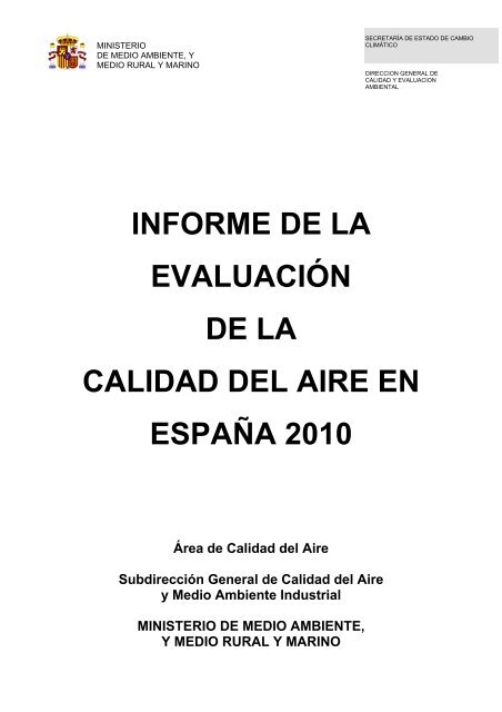 informe de la evaluación de la calidad del aire en españa 2010