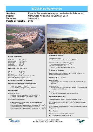 Ficha tecnica EDAR Salamanca - aqualia infraestructuras