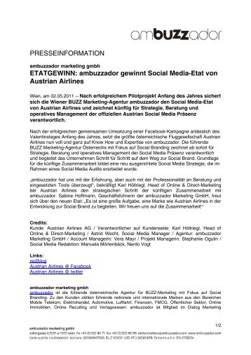 ambuzzador gewinnt Social Media-Etat von Austrian Airlines