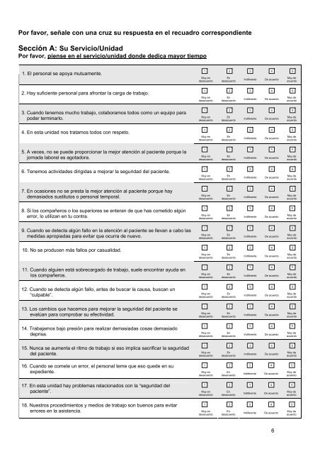 CUESTIONARIO SOBRE SEGURIDAD DE LOS PACIENTES