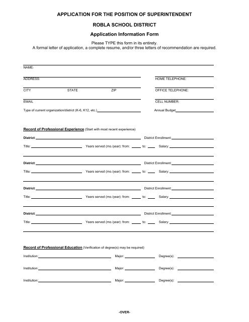 Robla Superintendent Application Form - Sacramento County Office ...