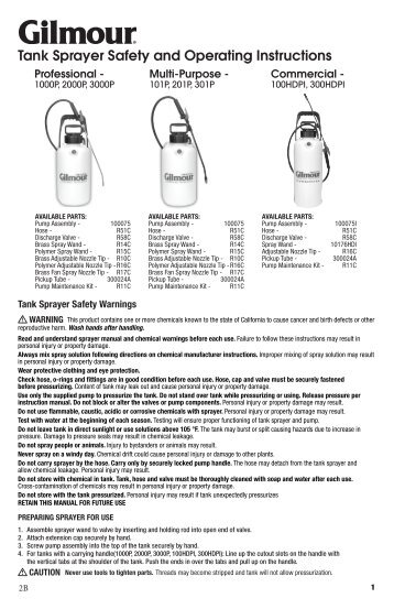 Tank Sprayer Safety and Operating Instructions - Gilmour