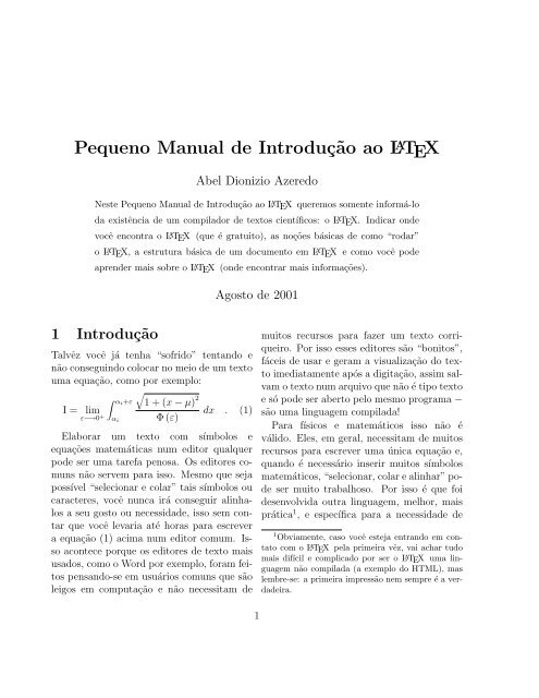 Pequeno Manual de Introduç˜ao ao LATEX