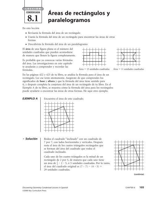 Áreas de rectángulos y paralelogramos