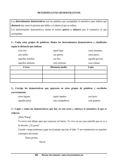 Tema 8 - Determinantes demostrativos - El Rincón del Maestro