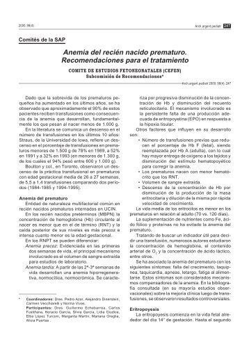 Anemia del recién nacido prematuro. Recomendaciones para el ...