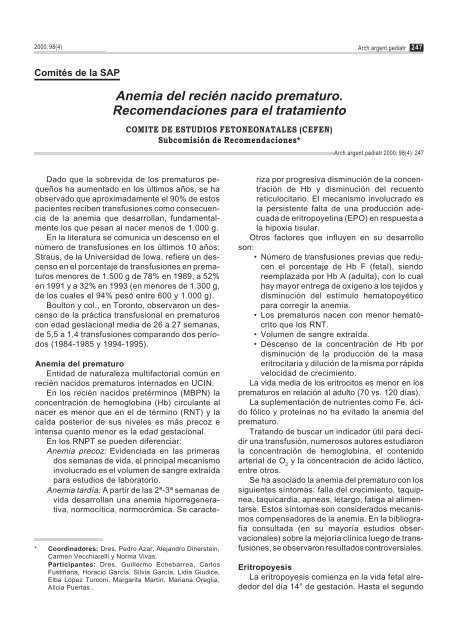 Anemia del recién nacido prematuro. Recomendaciones para el ...