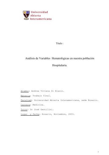 Análisis de Variables Hematológicas en nuestra ... - Vaneduc