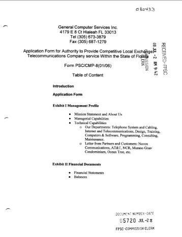 FORM PSC/CMP-8(01/06) - Public Service Commission